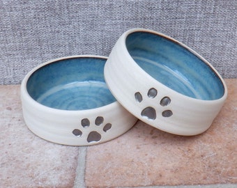 Pair of custom large dog food water bowl dish hand thrown stoneware pottery wheelthrown ceramic handmade custom