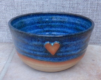 Large soup bowl serving cereal noodle  wheel thrown stoneware pottery ceramic heart handmade handthrown ready to ship