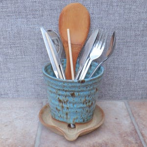 Cutlery and utensil drainer toothbrush holder hand thrown stoneware pottery handmade ceramic