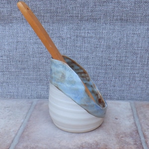 Handmade Spoon rest kitchen stand pottery handmade stoneware misty blue grey reactive glaze wheelthrown