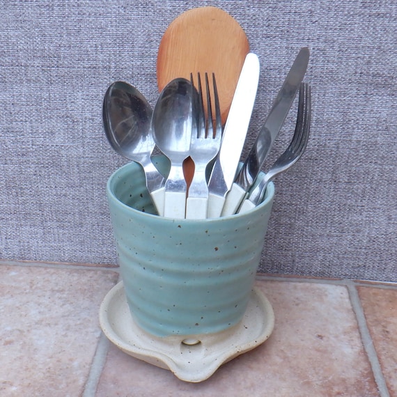 Cutlery and Utensil Drainer Toothbrush Holder Handmade Stoneware