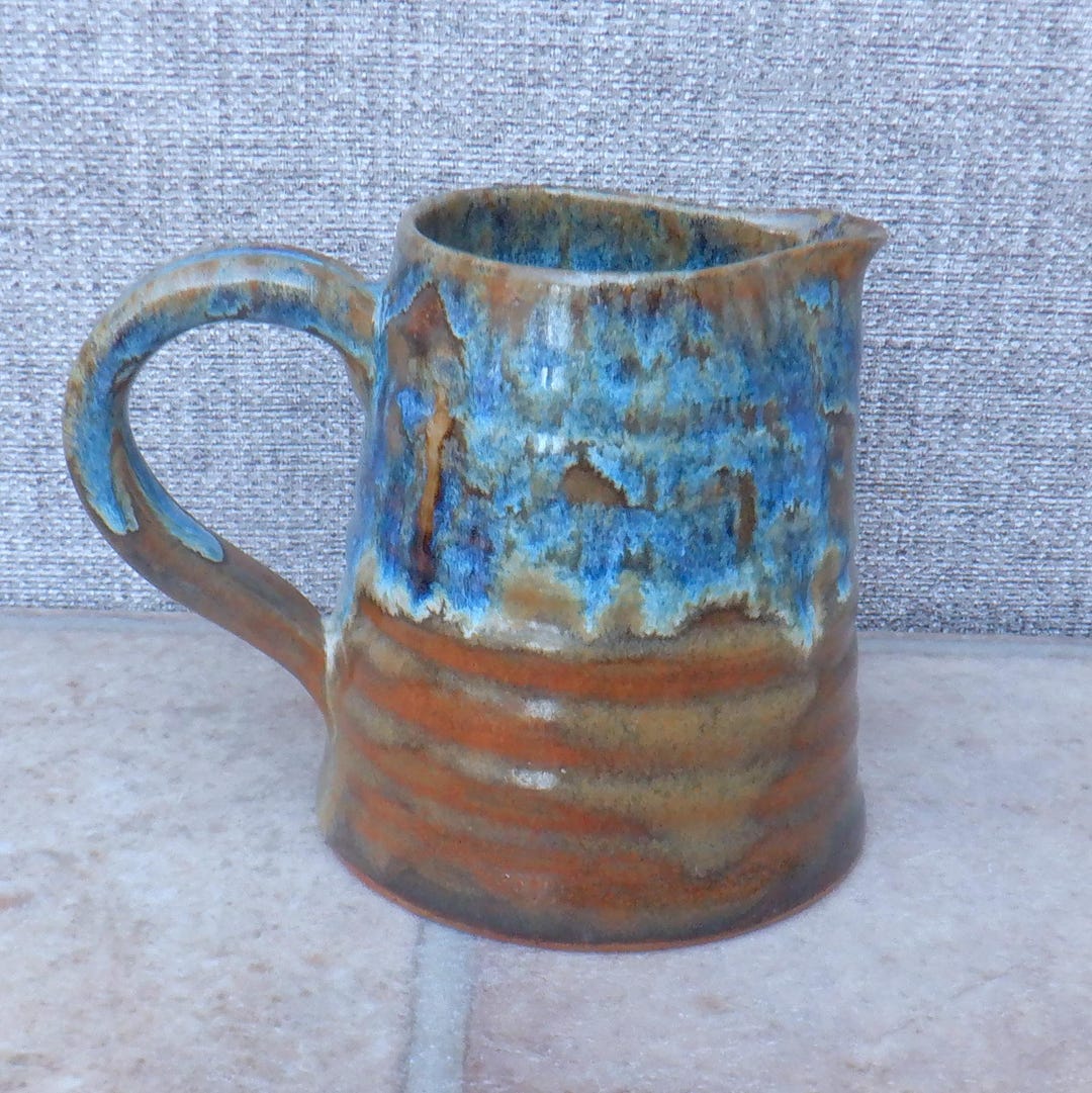 Handmade Stoneware Jug Rustic Caramel & Blue Glaze Wheel Thrown Pottery ...