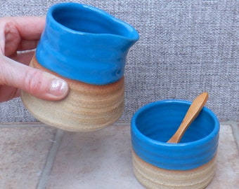 Roomkannetje creamer en suikerpot set met de hand gegooid steengoed handgemaakt aardewerk wielgedraaid keramiek klaar om te verzenden