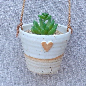 Hanging succulent or cactus holder planter handmade stoneware handthrown pottery wheel thrown ceramic plant pot cacti heart