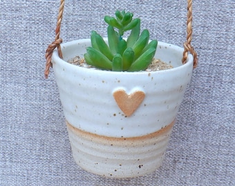 Hanging succulent or cactus holder planter handmade stoneware handthrown pottery wheel thrown ceramic plant pot cacti heart ready to ship