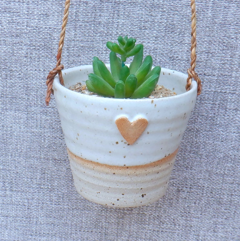 Hanging succulent or cactus holder planter handmade stoneware handthrown pottery wheel thrown ceramic plant pot cacti heart