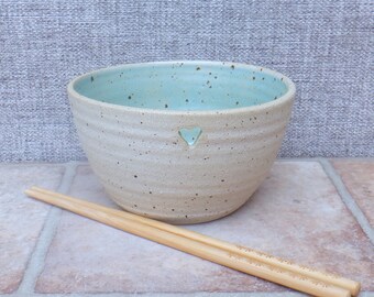 Noodle or rice serving bowl hand thrown stoneware pottery ceramic wheelthrown handmade heart ready to ship