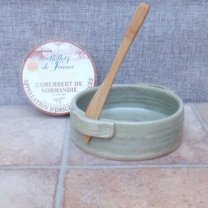Hand Thrown Stoneware ceramic handmade Brie Camembert Baker Sage Green Glaze