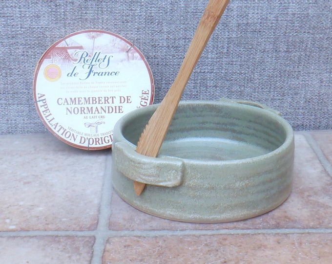 Hand Thrown Stoneware ceramic handmade Brie Camembert Baker Sage Green Glaze