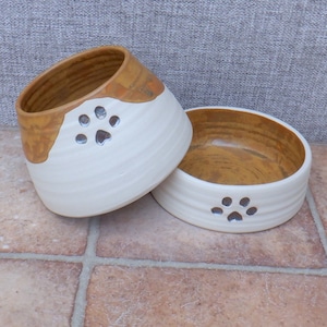 Pair of small spaniel dog food water bowls long eared ears dish hand thrown stoneware pottery wheelthrown ceramic handmade Ready to ship
