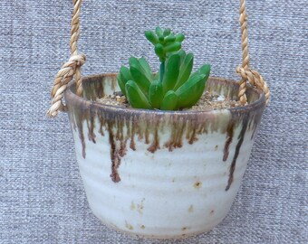 Hanging succulent or cactus planter hand thrown stoneware handmade pottery wheel thrown ceramic plant pot ready to ship