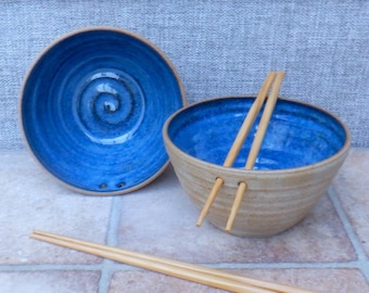 Hand thrown stoneware ramen noodle bowl pair/set of 2 in sage green glaze