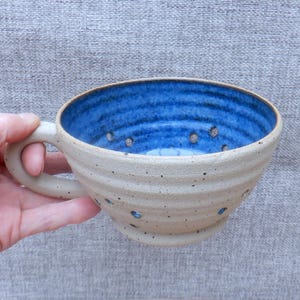 Handmade Stoneware Berry Bowl cup Cobalt Blue Ceramic Colander