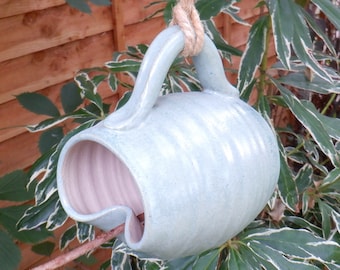 Bird feeder mug hand thrown in stoneware--weatherproof frostproof pottery ceramic handmade wheelthrown ready to ship