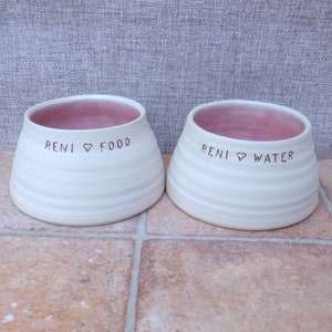 Personalised small pair spaniel water and food dog bowls long eared ears dishes hand thrown stoneware pottery wheelthrown ceramic handmade