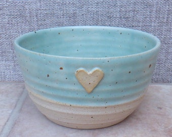 Soup bowl serving cereal noodle  wheel thrown stoneware pottery ceramic heart handmade handthrown ready to ship