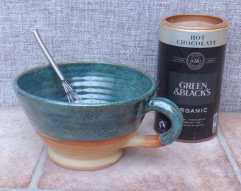 Hot chocolate soup mug handthrown stoneware pottery ceramic handmade wheel thrown tea coffee cup ready to ship