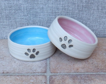 Pair of custom medium dog food water bowl dish hand thrown stoneware pottery wheelthrown ceramic handmade custom