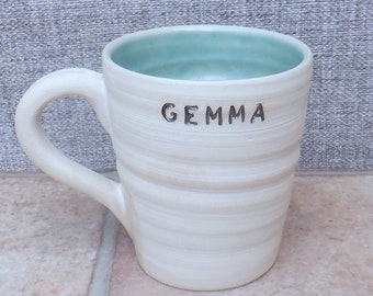 Personalised mug custom made wheelthrown stoneware handmade ceramic hand thrown pottery personalized custom