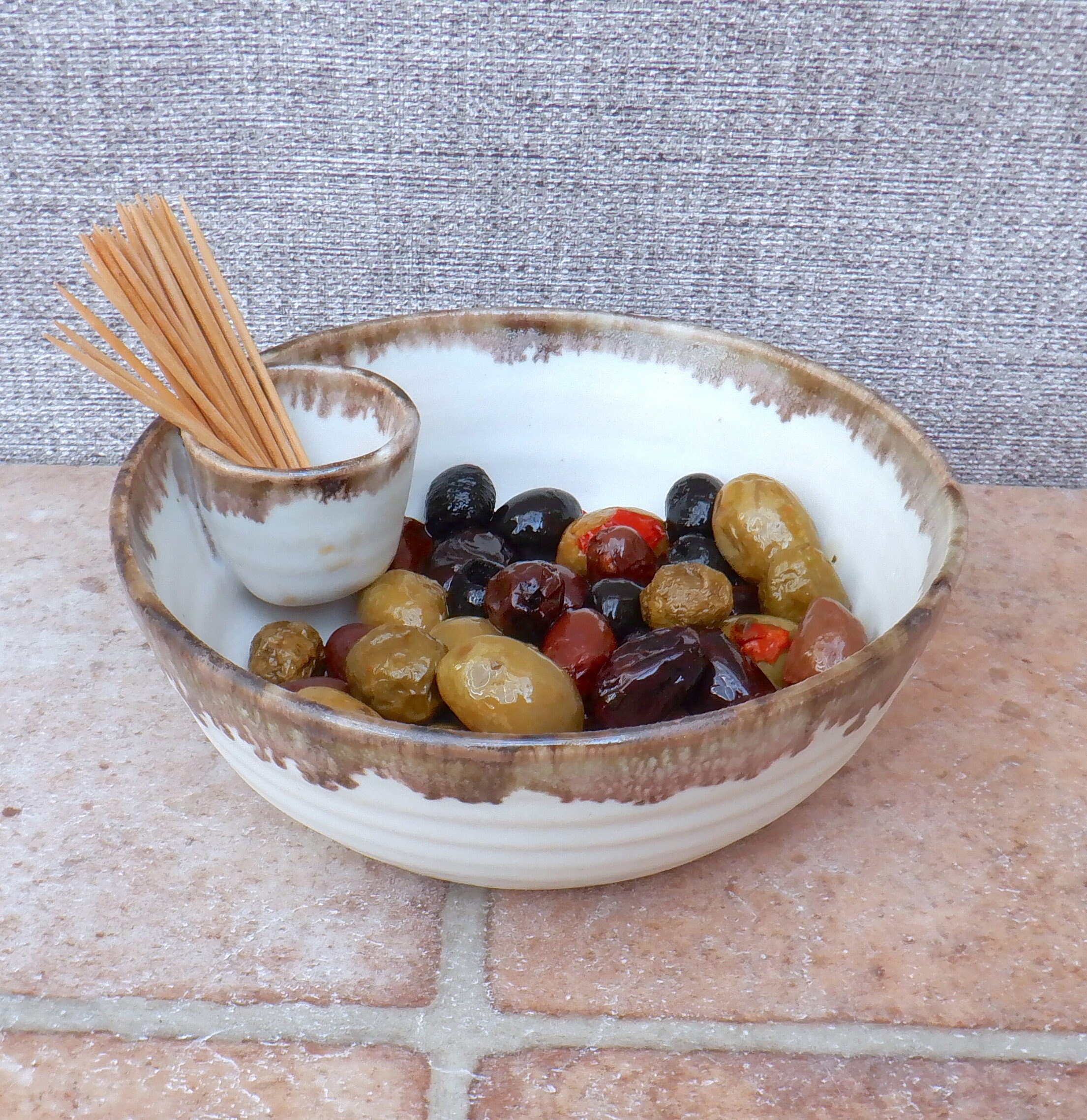 Olive Servant Plat Hors d'œuvres Bol Jeté à La Main Grès Poterie Céramique Wheelthrown Fait Prêt Exp