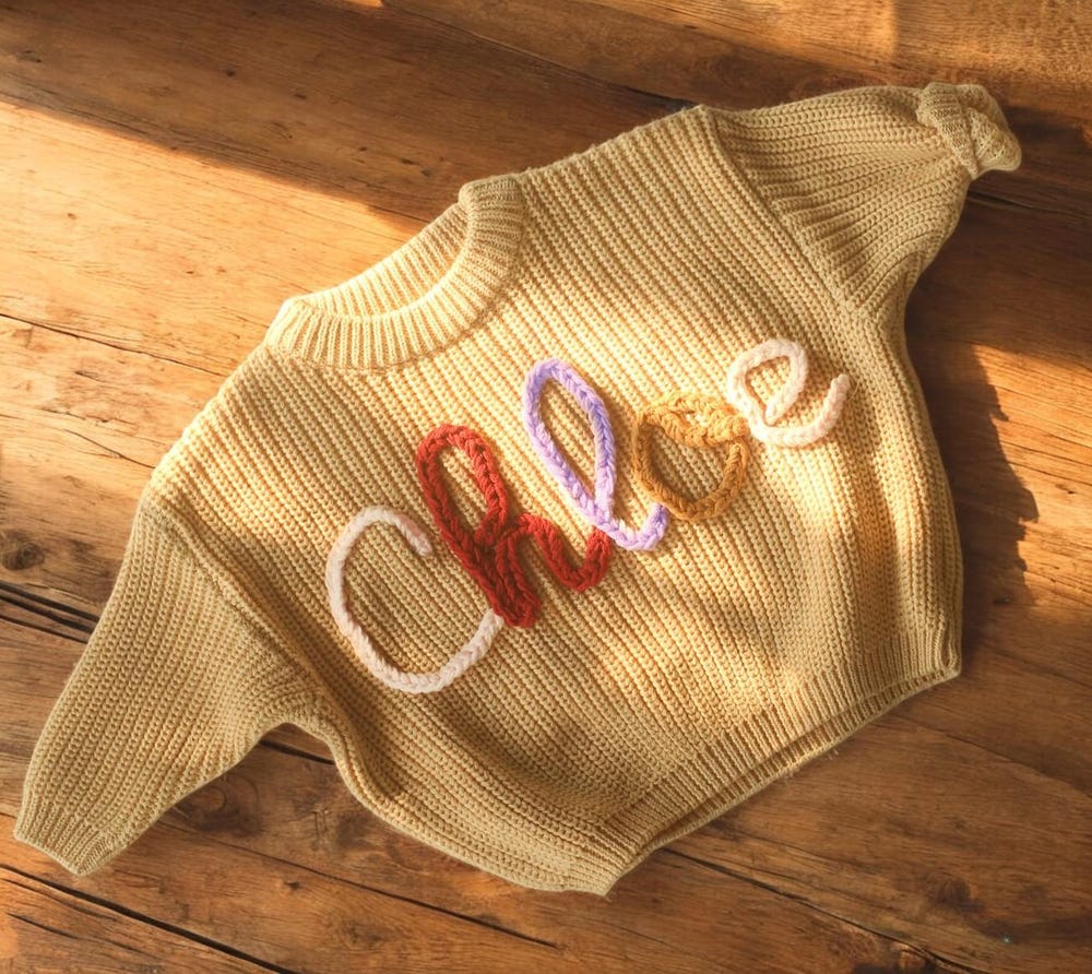 Baby First Birthday Personalized Baby Name Sweater, Knit Sweater Toddler, Custom Baby Sweater With Name, Customized Baby Gifts, Embroidered Children Sweatshirt White Fluffy Sweater Men Women Shirthome