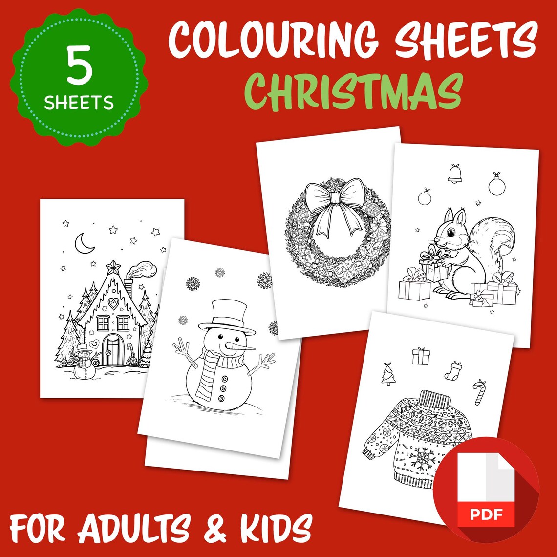 Printable Christmas Colouring Pages for Kids & Adults, 5 Colouring ...