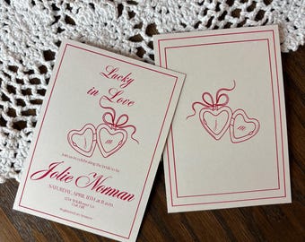 Bridal Shower Invitation Template | Lucky in Love Red | Instant Download | Editable