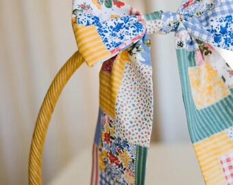 Fabric Bow | Spring Patchwork | Small Bow | Wreath Decor