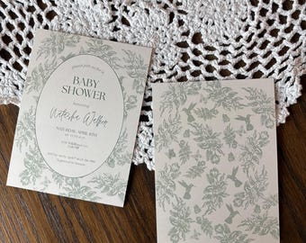 Baby Shower Invitation Template | Green Toile | Instant Download | Editable