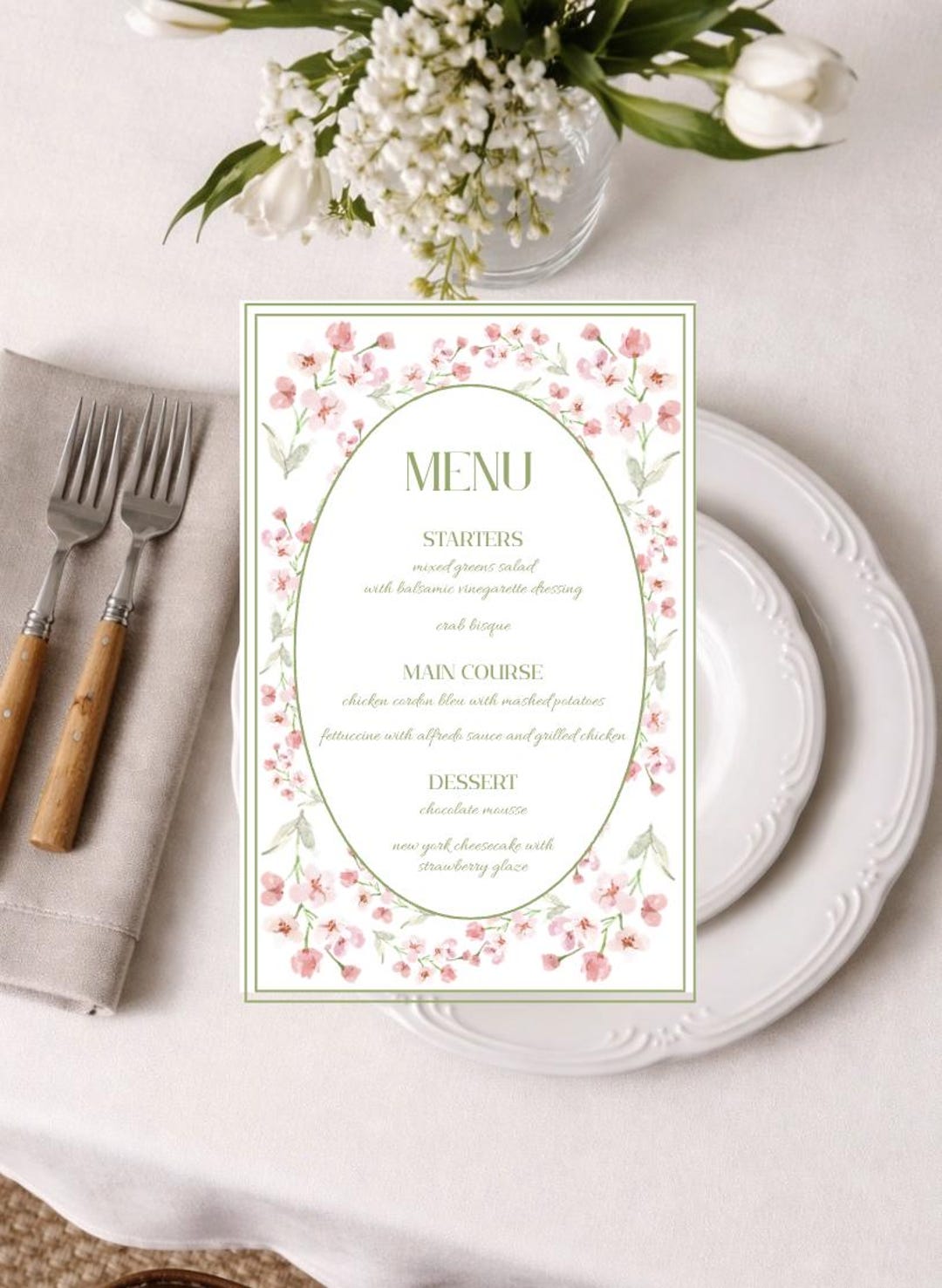 Flower Design For Menu Floral Menu Template | Editable DIY Canva (instant Download) - Etsy