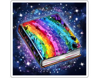 Magical Rainbow Book Surrounded by Stars Sticker, Fantasy Sticker, Cute Sticker, Planner Sticker, Laptop Decal, Scrapbook Sticker