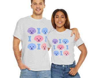 Cute Dog Pattern Tee, Casual Pet Lover T-Shirt, Animal Print Shirt, Gift for Dog Owners, Cute Pet Apparel