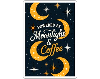 Moonlight & Coffee Kiss-Cut Stickers, Vinyl Decor for Laptops, Journals, Water Bottles, Gift for Coffee Lovers, Night Owls