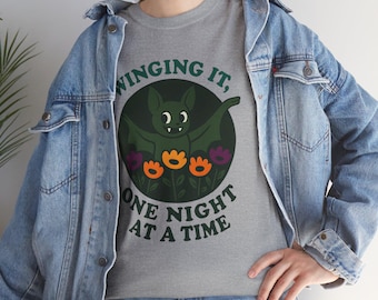 Vleermuis uniseks zwaar katoenen T-shirt - zwarte dierenliefhebber Halloween cadeau top, spooky goth shirt, T-shirt griezelig vliegend zoogdier, vampier Dracula