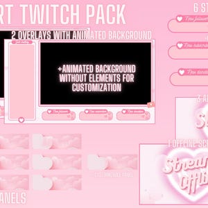 Pink Heart Kawaii Cute Aesthetic Twitch Overlays Bundle Pack For Streaming