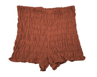 Pantalones cortos de lino color canela para estar en casa: pantalones bombachos de verano orgánicos, suaves y lavados