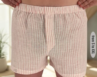 Calzoncillos bóxer de uso diario: ropa interior de lino suave y transpirable para mujer y hombre, pantalones cortos holgados para dormir.