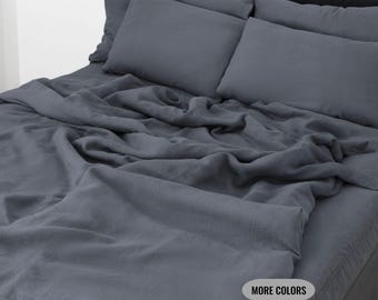 Juegos de fundas nórdicas de lino: juego de fundas nórdicas grises con 2 fundas de almohada