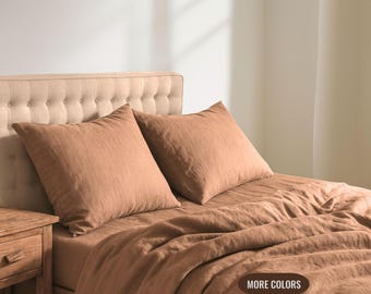 Ropa de cama de lino - Juegos de fundas nórdicas de otoño - Ropa de cama marrón claro con leche - Juego de cama de calidad