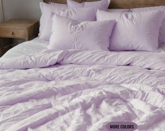 Juego de ropa de cama con funda nórdica y funda de almohada tamaño king - Juegos de fundas nórdicas de lino morado claro