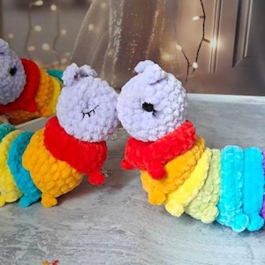 Сute Crochet Caterpillar Plushie Toy, Amigurumi Soft Stuffed Caterpillar Doll, Rainbow Chantal Caterpillar Gift, Handmade Nursery Room Decor