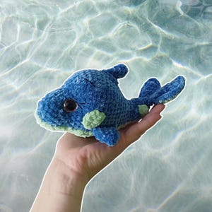 Crochet Blue Dolphin Toy, Handmade Fish Plushie, Unique &quot;Under The Sea&quot; Gift for Her, Soft Sea Ornament, Ocean Plush Gift