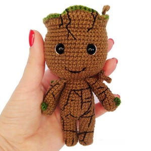 Crochet Baby Groot Amigurumi Toy, Handmade Knitted Treeman Ornament, Baby Tree Miniature Doll, Groot Christmas Gift, Crochet Boyfriend Gift