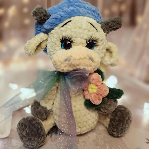 Baby Gift Soft Toy, Cute Crochet Cow Plushie, Amigurumi Stuffed Cow, Newborn Plush Toy, Handmade Cow Toy, Soft Stuffed Cow Gift