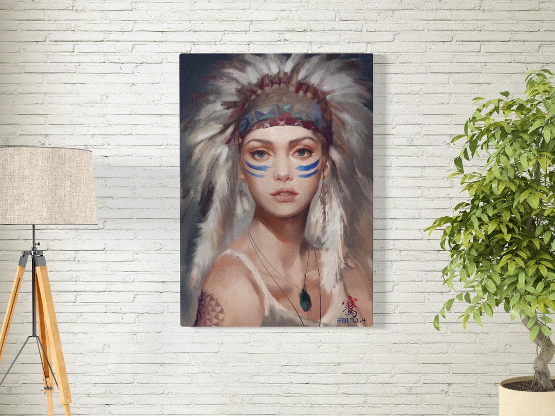 Beautiful Native American Indian Woman Canvas Wall Art, Indian Tribe ...