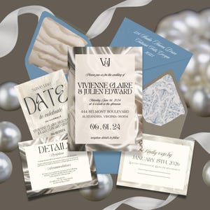 Suite de faire-part de mariage Essence de perle | Modèle de toile modifiable | Élégant et intemporel | RSVP et carte de détails imprimables | Téléchargement instantané