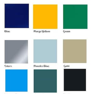 Color option for vinyl swaps if requested. The colors include red, orange, purple, blue, maize yellow, green, silver, powder blue, gold, medium blue, forest green, black, and dark red. Each color is labeled with its name.