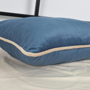 Lumbar Pillow Cover Blue Velvet with Light Brown Piping, Luxury Decorative Long Cushion Cover, 17 Color Options for Sofa & Bed