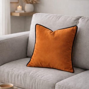 Velvet Cushion Cover with Custom Piping in 17 Colors – Modern Throw Pillow for Sofa, Couch, Bed, Home Decor Accent Gift