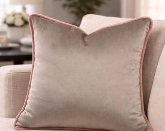 Luxury Velvet Pillows in 17 Colors,Gray color Decorative Cushion Covers with Piping | Modern Throw Pillow Covers for Sofa, Bed ,Livingroom